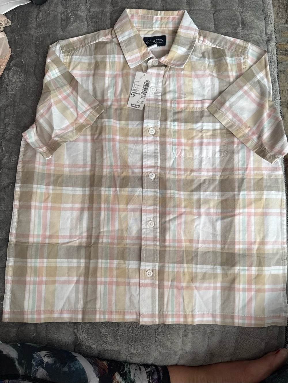 Boys Large 10/12 Short Sleeve Children’s PLACE Casual Shirt Button Up Front NWT